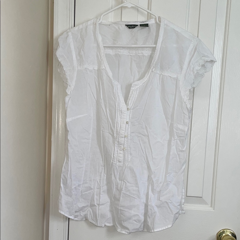 Eddie Bauer Women's White Eyelet Trim Top